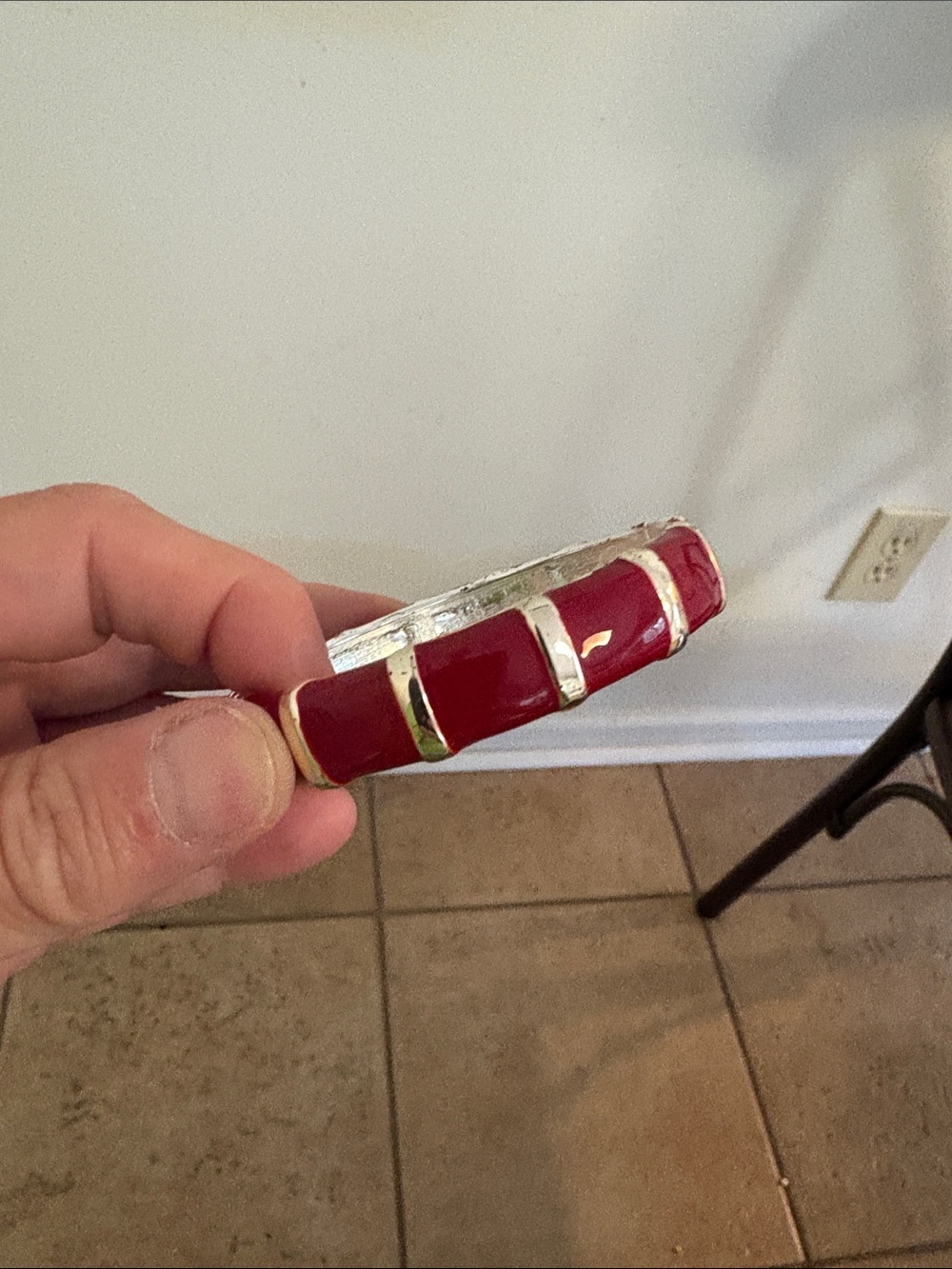 Red Enamel Silver tone clamp bracelet